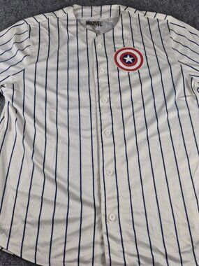 Marvel Captain America Baseball Jersey Mens XL White Pinstripe Shield Captain 41